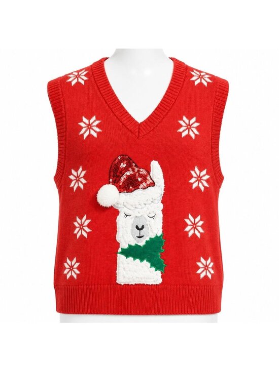 Poof New York Sweaters - Christmas Llama Womens Medium Sweater Vest Funny Ugly Red Poof New York